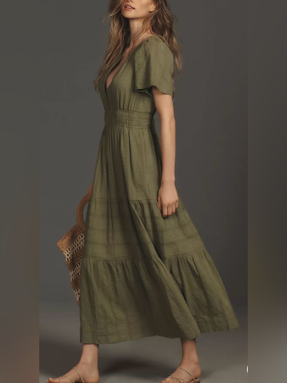 Anthropologie NWT Somerset Tiered Maxi Dress Pockets in Moss Green Size XS NEW - Picture 13 of 13